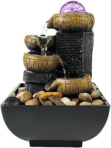 JOYENERGY Tabletop Fountain 4-Tier Waterfall Function, Indoor Zen Meditation Desktop Fountain Rocks Decorated with Colored Lights and Rolling Ball for Home Office Decoration