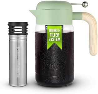 LAFEECA Cold Brew Coffee Maker - Iced Tea Brewer with Airtight Lid - Stainless Dual Ultra Filter - Tritan Pitcher - 1500 ml / 51 oz - Green