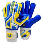 Renegade GK Fury Defender Goalie Gloves with Pro-Tek Finger Protection | 4mm Giga Grip & 4mm Duratek | Ukraine Blue & Yellow Football Goalkeeper Gloves (Size 11, Adult, Mens, Roll Cut, Level 4)