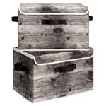 GRANNY SAYS Fabric Storage Boxes with Lids, Pack of 2 Clothes Storage Boxes, Foldable Storage Boxes for Shelves, Wood-Grain Grey Storage Boxes with Lids, Large Storage Boxes for Organising Wardrobe