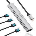 RSHTECH USB C Hub [10Gbps] 4-Port USB 3.1/3.2 Gen2 Hub Portable USBC Splitter Aluminum USB Type C to USB C Multiport Adapter for MacBook Pro/Air, Surface and More Thunderbolt/USB C Laptop (Gray, RX04)