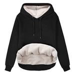 Xukk Womens Fleece Hoodies Winter Warm Sherpa Lined Hooded Sweatshirt Soft Casual Long Sleeve Pullover Sweaters with Pocket(Black,M)