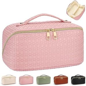LIONVISON Bolsa de Maquillaje, Bolsa de Cosméticos de Gran Capacidad, Organizadora de Maquillaje Portátil, Multifuncional Impermeable Neceser Viaje para Mujeres de Viaje o Uso Diario(Rosa)