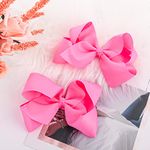 Sibba Ribbon Hair Bows Clips Barrettes 2 Pcs 6 Inch Vintage Large Braid Ponytail Holder Cheerleading Hairpin Decorative Hairbows Easter Christmas Day Cosplay Styling Women Girl Toddler (Bright Pink)