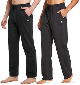 baleaf Men's Sweatpants Casual Lounge Cotton Pajama Yoga Pants Open Bottom Straight Leg Male Sweat Pants with Pockets 2-Pack Black/Charcoal S