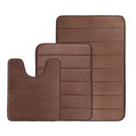 BSAOUTZ Bathroom Rugs, Brown Memory Foam Bath Mat Set, Absorbent Non-Slip, Fast Drying Machine Washable Bathroom Rugs Sets 3 Piece for Bath Room Tub Shower