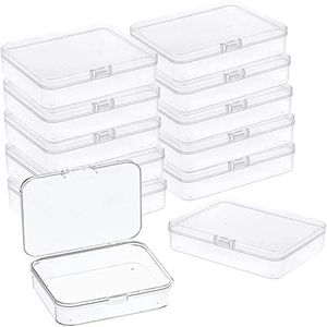 MFDSJ 12 Pcs Mini Plastic Storage Containers Box with Lid, 4.5x3.4 Inches Clear Rectangle Box for Collecting Small Items, Beads, Game Pieces, Business Cards, Crafts Accessories