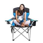 Beach Chair for Adults, Oversized Camping Chair 500lb, Folding Chair for Outside, Heavy Duty Portable Chair with Armrest, Cooler Bag, Side Pocket, Cup Holder, Outdoor Folding Camping Chair