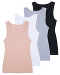 Comfneat Women's 4-Pack Slim-Fit Basic Tanks Cotton Casual Comfy Top Underwear (XL, Color-Set-1 4-Pack)