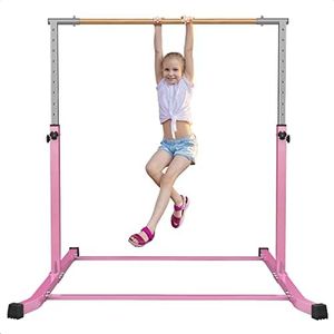 Gymnastic Horizontal Bar Sports Junior Training Bar Adjustable Height Kip Bar - Pink