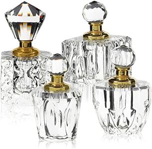 Okuna Outpost 4 Pack Crystal Perfume Bottle Set in 4 Unique Designs, Empty Refillable Bottles for Fragrances, Bathroom Decor