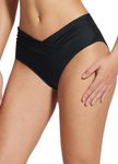 BALEAF Women's V Cut Swim Bikini Bottoms High Cut Crossover Swimsuit Bottom Mid Rise Twist Front Bathing Suit Bottoms Cheeky Black M