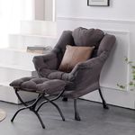 SESHINELL Lazy Chair with Ottoman, Modern Accent Chair Contemporary Lounge Leisure Sofa Chair with Armrests, Reading Chair and Folding Footstool Set for Living Room, Bedroom, Office, Dark Grey