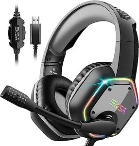 EKSA E1000 Cascos Gaming USB para PC, Over Ear Auriculares Gaming con Cable, Micrófono con Cancelación de Ruido, Sonido Envolvente 7.1, Luz RGB para Consola PS4 / PS5,Laptop