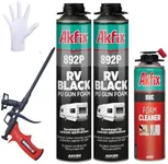 Akfix 892P Black Spray Foam Sealant (2x24oz)- UV Resistant Polyurethane Expanding Insulation, Waterproof, for RV, Pond, Waterfall & Landscape | Gun&Cleaner Included | 24oz 2 Pack