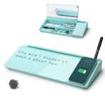 TOWON Desktop Glass Whiteboard with Charger Pad, Whiteboard for Desk with Charging Station, Desk Buddy Dry Erase with Charger for Home Office, Dry Erase Computer Desk Notepad, Teal Blue, 17 x 6 in