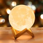 Mydethun Moon Lamp - Home Décor, Mothers Day Gift with Brightness Control, LED Night Light, Bedroom, Sleep Training Meditation, Birthday Gifts for Women Kids, w/Wooden Base, 7.1 inch, White & Yellow