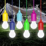 6 Pack LED Pull Cord Light Bulb, Battery Operated, Portable Hanging Pull Cord Lamp, for Wedding, Festival, Outdoor, Camping, Garden Parties, Decoration(Cold White)