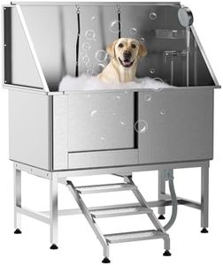 GAOMON 50" Dog Grooming Bathtub, Professional Stainless Steel Pet Dog Bathing Station for Large Pets, Left Door & Stairs with Faucet, Sprayer, Drain