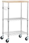 Amazon Basics 3-Tier Microwave Cart on Wheels with Removable Wood Top and Height-Adjustable Chrome Shelves with 175 Pound / 79.5kg Weight Capacity, Wood/Chrome