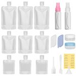 Travel Pouches for Toiletries 19 Pcs, Portable Travel Fluid Makeup Packing Bag 30ml/50ml/100ml, Clear Refillable Empty Travel Bottles with Labels, Cosmetic Jars, Pump Dispenser Bottles Funnels