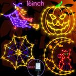Halloween Window Lights - 16" Halloween Window Silhouette Holiday Displays - 4 Pack Colour Lighted Cat on Moon & Spider Web & Pumpkin & Witch for Holiday Indoor and Outdoor Wall Door Window Decorate