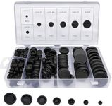 200 Pcs Rubber Grommet Kit, Black Rubber Hole Plugs Electrical Wire Gaskets Assortment, 7 Sizes Rubber Grommets for Protecting Wires, Plugs, Cables Holes, Car, Boat, Pump, Plumbing, Cable Wiring