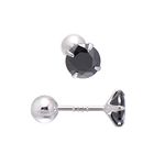 5MM Round Cubic Zirconia Studs Screw Backs Sterling Silver Earrings for Men, Obsidian Black