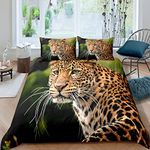 Castle Fairy Queen Size 3D Leopard Duvet Cover Set Foraging Eye Bedding Set Lightweigh Microfiber Comforter Cover Sets 3 pcs 1 Duvet Cover with 2 Pillows