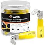 Wirefy 90 PCS Heat Shrink Piggyback Spade Connectors - 3 Way Wire Connectors - Double Spade Connectors - Quick Disconnect Piggyback Terminals - Yellow 12-10 AWG
