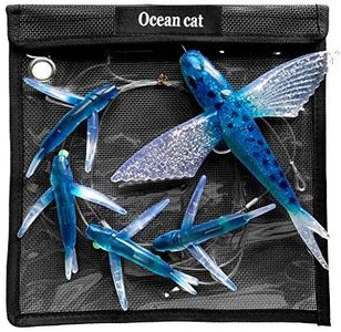 5 Pcs/Bag Blue Fly Fish Saltwater Trolling Fishing Lures Tuna Mahi Wahoo Dora Saltwater Big Game Fishing Tackle (Blue (Black spot))