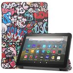 HoYiXi Case for All-new Fire HD 8 2022/2020 & Fire HD 8 Plus 2022/2020 Release PU Leather Ultra Slim Case Tri-Fold Cover Protective Tablet Cover with Auto Wake/Sleep Function，graffiti