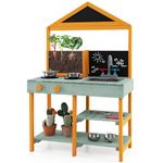 GYMAX Kids Mud Kitchen, Outdoor Toy Kitchen with Root Viewer Planter, Rotatable Faucet, Removable Sink, 2 Chalkboards, Storage Shelves & Cookware Accessories, Wooden Play Kitchen for 3+ Years Old