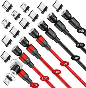 540° Rotation Magnetic Charging Cable（7-Pack, 1.6ft/3.3ft/3.3ft/6.6ft/6.6ft/10ft/10ft） Magnetic USB Cable, 3 in 1 Magnetic Phone Charger Compatible with Micro USB, Type C