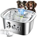 Stainless Steel Large Dog Water Fountain for Large Dogs,3Gallon Extra Large Capacity Big Pet Water Fountain with 4 Filters,Automatic Dog Fountain Water Bowl Dispenser Indoor,Quiet Pump,Dishwasher Safe