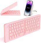 COOFUN Foldable Wireless Bluetooth Keyboard with Holder - Travel Portable Rechargeable Keyboard for Mac, Android, Windows, iOS - Supports 3 Devices (BT5.1 x 3)