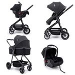 For Your Little One LITE 3 in 1 Travel System - Black | Pram Set, Travel System, Baby Pushchair, Buggy, Foldable, with Infant Car Seat, Rain Cover, Apron, for Newborn, from Birth to 3 Years