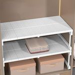 JJ Orchard Expandable Closet Tension Shelf - Adjustable Metal Storage Rack, DIY Organizer Divider Separator for Cabinet, Wardrobe, Cupboard, Kitchen, Bathroom | Space-Saving (32x42x67-88cm)