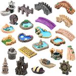 Meooeck 24 Pcs Miniature Garden Accessories Mini Fairy Bridge Figurines Pond Garden Decor Micro Landscape Lighthouse Water Well Ornament for Yard DIY Craft Dollhouse