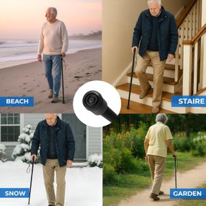 Life Healthcare Folding Walking Stick – Adjustable Lightweight Aluminium Cane, Non-Slip Tip, Ergonomic Handle, Travel-Friendly, Black