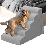 HIDOG Dog Stairs and Ramp, 5-Step Dog Stairs for High Beds and Couch, Pet Steps for Large Dogs with Removable Washable Cover, Non-Slip Soft Foam Dog Stairs for Injured Older Pets, Grey -24.4" H