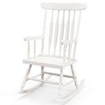 Tangkula Patio Rocking Chair Solid Wood, Outdoor Porch Rocker Chair with Rubber Wood Frame, Indoor Wooden Rocking Chair, Ideal for Garden, Backyard & Balcony (1, White)