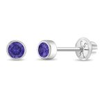 14k White Gold Little Girls 3mm Bezel Set Round Simulated Amethyst Screw Backs, Elegant Stud Earrings for Babies and Toddlers - Adorable Studs For Girls Born in February