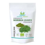 Herbal Magic's Organic Moringa Leaf Powder Raw and Pure Whole Leaves,Green Superfood for Smoothies, Shakes, Baking, Free from Fillers & Preservatives-100 g. of&G UK Organic Certified (Pack of 1)