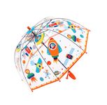 Clear Bubble Umbrella for Kids,Transparent Dome, Curved Handl,Safety Transparent Dome Bubble Umbrella for Toddler Boys Girls (Orange-Animal Spaceship)