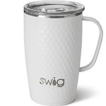 Swig Life 18oz Travel Mug with Handle and Lid, Cup Holder Friendly, Dishwasher Safe, Stainless Steel, Triple Insulated Coffee Mug Tumbler Golf Gift (Golf Ball Textured Frame)