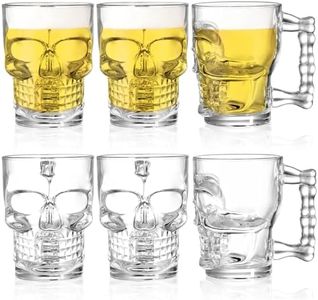 Hacaroa 6 Pack 17 Oz Skull Glass Beer Mug with Handle, Father's Day Gift Heavy Base Drinking Tiki Glasses, Clear Funny Beer Stein Cup for Whiskey, Wine, Juice, Bar, Halloween Decorations Gifts