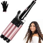 janelove 3 Barrel Hair Waver 25mm Beach Wave Hair Curler with 2 Temperature Adjustments, Ceramic Curling Iron with Heat-Resistant Glove for Long Medium Short Hair