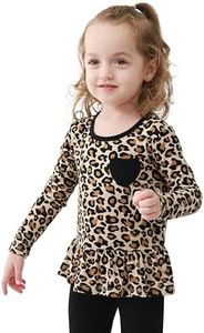 BambooBud Toddler Girl Long Sleeve Shirt Infant Girls Tees Blouses Print Ruffled Tshirts Outfit Tops 2-5T Yellow/Black Leopard 4T