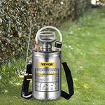 VEVOR 1.5Gal Stainless Steel Sprayer, Set with 16’’ Wand& Handle& 3.3FT Reinforced Hose, Hand Pump Sprayer with Pressure Gauge&Safety Valve, Adjustable Nozzle Suitable for Gardening& Sanitizing